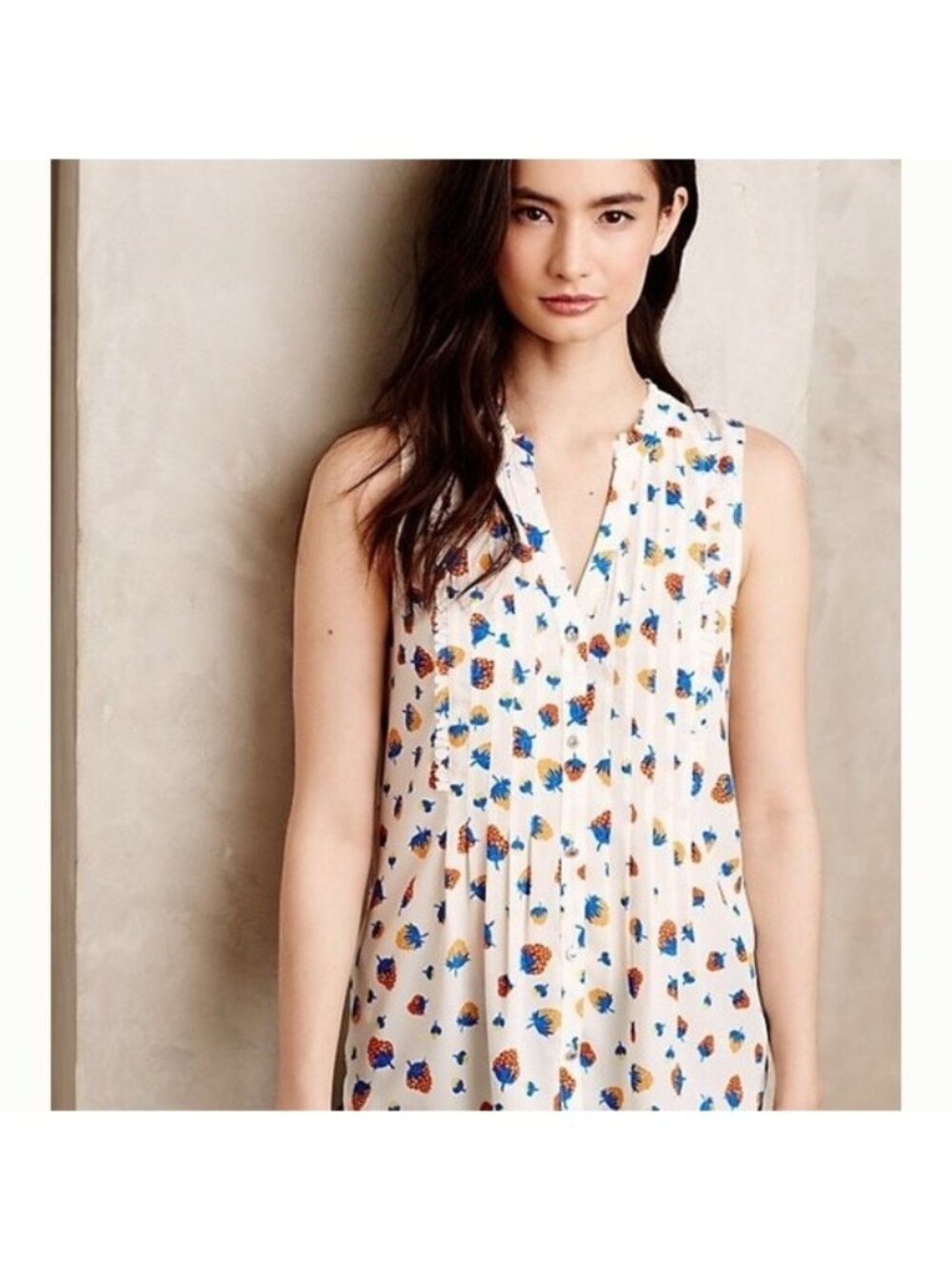 MAEVE Anthropologie Fragola Berry Ruffle Tank Top Strawberry, Size 2